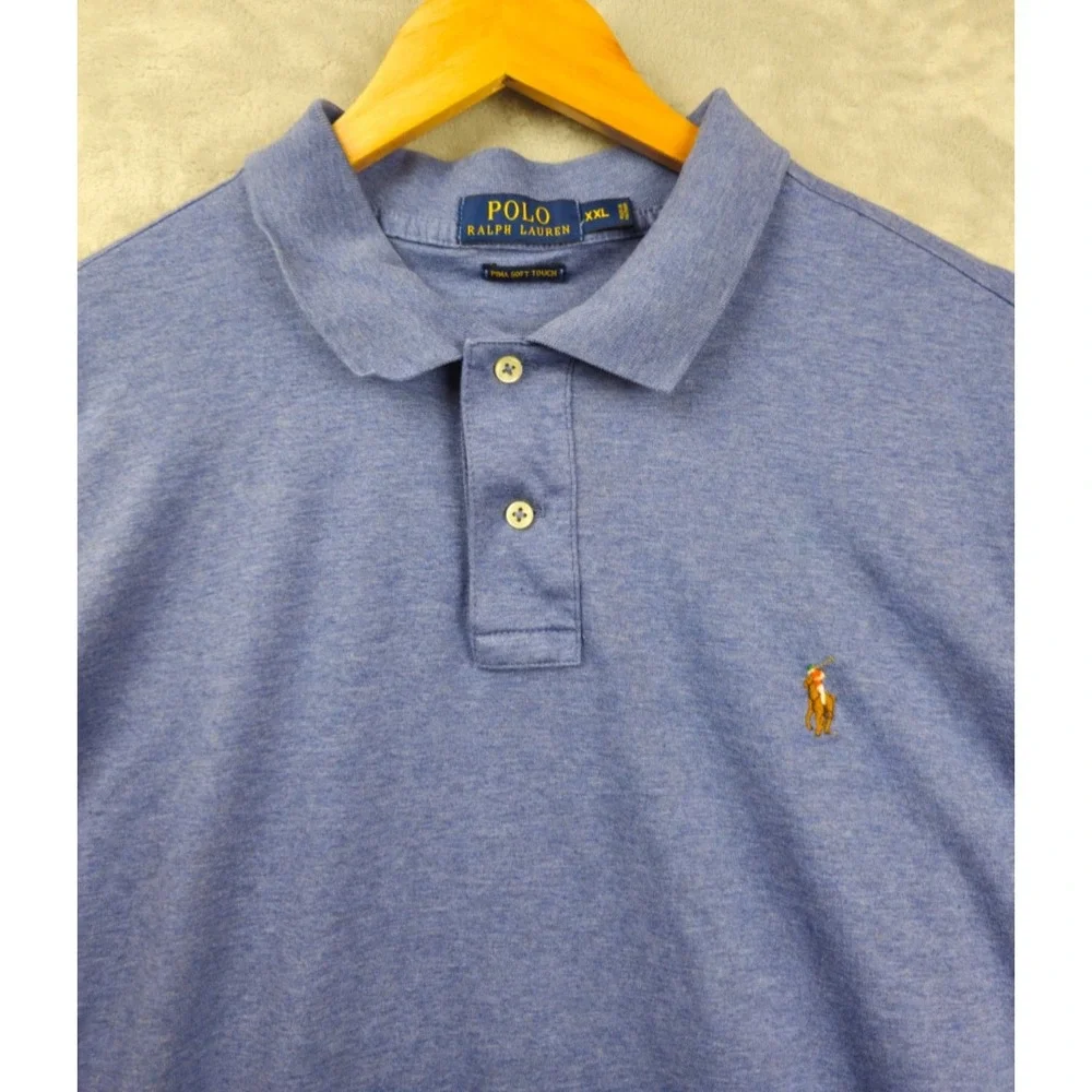 Polo Ralph Lauren Polo Shirt XXL Blue Pima Soft Touch Short Sleeve Flesh‎ Pony